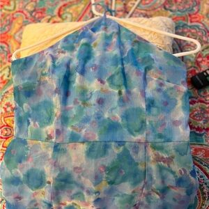 Beautiful French Connection Midi Halter Dress in “water colors”, size 6.